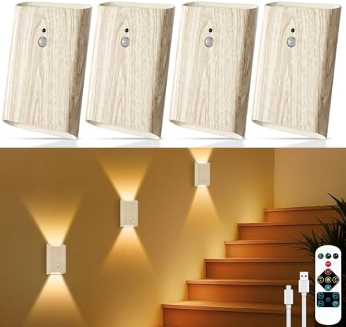 Eneru Motion Sensor Wall Sconce, Rechargeable Wireless Lights Indoor 4 Pack
