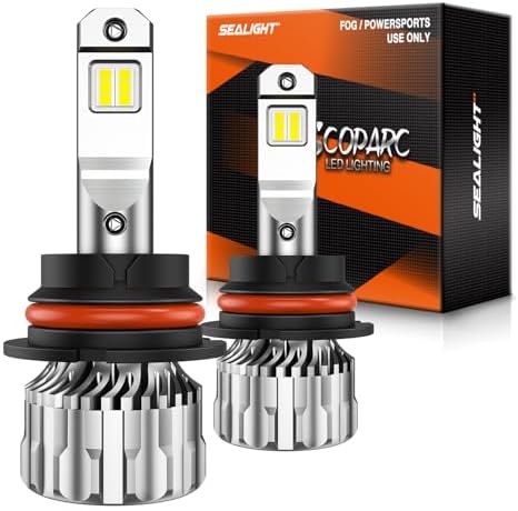 SEALIGHT 9004/HB1 LED Bulbs, 70,000LM 800% Super Bright, 6500K Cool White, Mini Size with Fan, Plug and Play, Canbus Ready Fog Light Bulbs, Powersports Accessory, Pack of 2