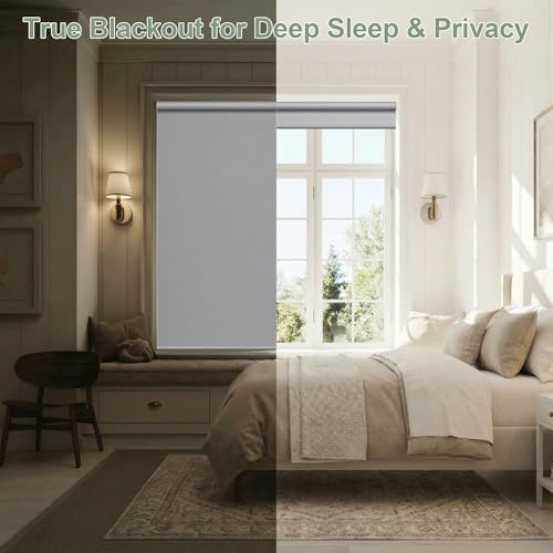 ZSHINE Motorized Blackout Roller Shades Remote Control Rechargeable(82141G)