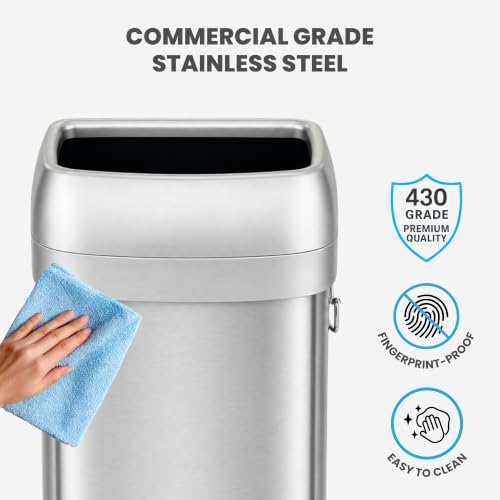 iTouchless 30 Gallon 114L Oval Open Top Stainless Steel Extra-Large Commercial Trash Can with Wheels, 2 AbsorbX Odor Filters | ADA Compliant Bin for Restaurant Restroom Hotel Office Healthcare Retail