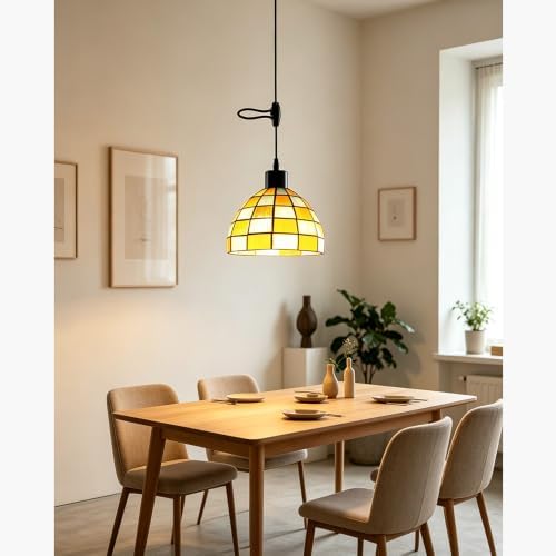Screw-in Pendant Light Tiffany Style Stained Glass Hanging Lights,Recessed Light Conversion Kit with E26 Screw in Adapter for Dining Room,Bedroom& Kitchen Island Lighting (Tiffany)