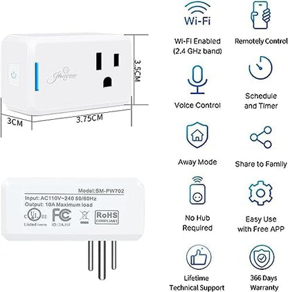 Jinvoo WiFi smart Plug, 10A 1000W Wireless Mini Socket, Timer Remote Control by app and Voice Compatible with Tuya Smart Life app Alexa and Google,no Hub Required, ETL Listed FCC Certified 4 Pack