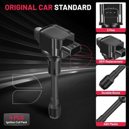 BDFHYK Ignition Coil Packs UF719 Compatible with Nissan Frontier 05-17 March 13-14 Versa Note 14-19 Suzuki Equator 09-12 l4 1.6L 2.5L Nissan Oem Coil Pack Coil for GN10648 Set of 4