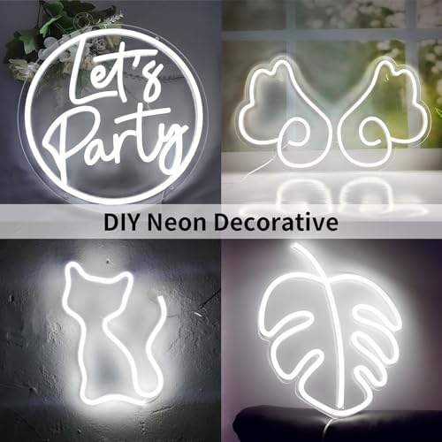 12V Neon Rope Light, 5M White Silicone LED Strip Lights, Waterproof Flexible Dimmable Neon Strip Lights Kit for Bedroom Mirror TV Backlight Wardrobe Monitor Kitchen Cabinet Indoor Outdoor DIY Lighting