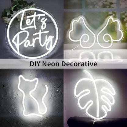 12V Neon Rope Light, 5M White Silicone LED Strip Lights, Waterproof Flexible Dimmable Neon Strip Lights Kit for Bedroom Mirror TV Backlight Wardrobe Monitor Kitchen Cabinet Indoor Outdoor DIY Lighting
