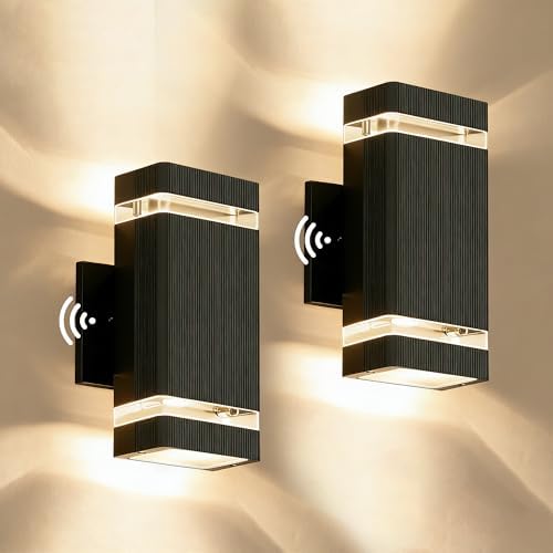 JYV Square Dusk to Dawn Outdoor Wall Lights, Up and Down, Black 2 Pack