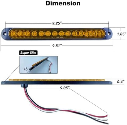 10" LED Amber Trailer LED Turn Signal Light Bar Strip Aluminum Alloy Base Side Marker Tail Lights Assembly for Truck RV Marine Boats, 15 LEDs 2Pcs