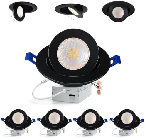 Adetu 4 Pack 6 inch 5CCT Black LED Eyeball Gimbal Recessed Light, Dimmable