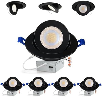 Adetu 4 Pack 6 inch 5CCT Black LED Eyeball Gimbal Recessed Light, Dimmable