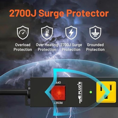 Power Strip 2700J Surge Protector, 6 Outlet Heavy Duty Power Strips with Flat Plug and 6FT Long Cord, Wall Mountable Metal Outlet Strip for Desk, Garage, Workbench and Kitchen