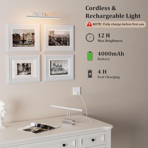 Picture Light, Platinum Silver, Battery Operated, RF Remote Control