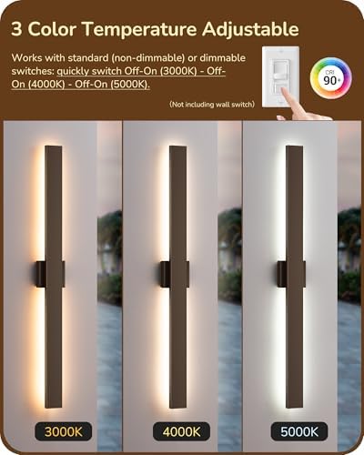 EDISHINE 2 Pack Modern LED Outdoor Wall Lights, 39.3" Linear Bronze Sconce