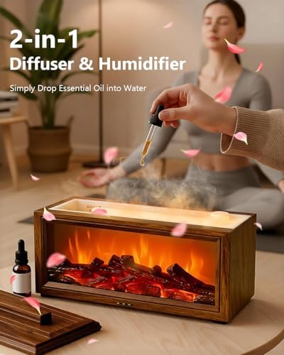 Essential Oil Diffuser, 7-Color Fireplace Flame Aromatherapy Humidifier