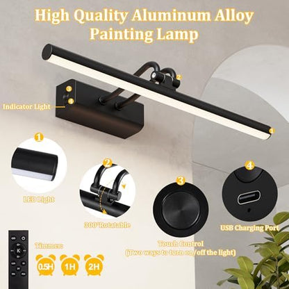 Battery Operated Picture Light for Wall, 13.8'', Black, RF Remote Control