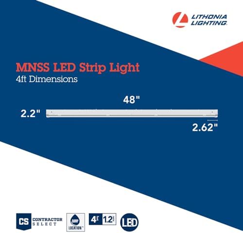 Lithonia Lighting 1 Light LED Strip Light, 4 Foot Linear LED Ceiling Lighting Fixture, 5500 Lumens, 4000K, Dimmable, MVOLT, for Garage, Closet, Utility Room (MNSS L48 5500LM MVOLT GZ10 40K G1)