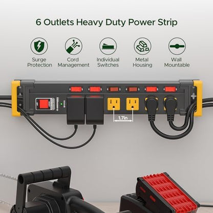 6 Outlet Heavy Duty Surge Protector Power Strip with Individual Switches