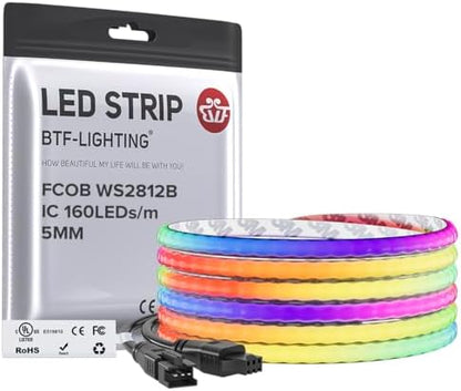 BTF-LIGHTING FCOB COB WS2812B IC RGB LED Strip DC5V 9.8FT 480LED 5mm IP30