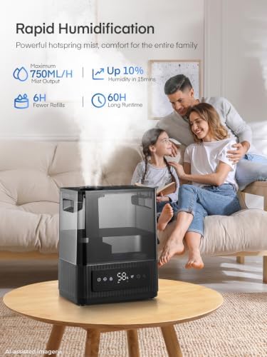 FOHERE 5L Quiet Humidifier for Bedroom Large Room, Cool Mist Ultrasonic Humidifier with Smart Humidity Sensor and Aroma Box, 48H Long-Lasting, 3 Speeds, Baby Safe for Home Office Plant, White