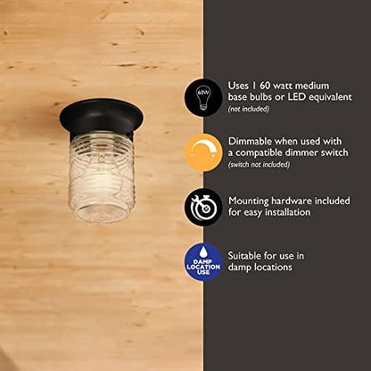 Design House 2-Pack Jelly Jar 1-Light Indoor/Outdoor Flush Mount Ceiling Light, Black, 587576