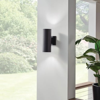 Kichler Cylinders 12" Outdoor Wall Sconce in Black, 2-Light Exterior Wall Light, Cylinder Fixture, (12" H x 5" W), 9244BK (Pack of 2)