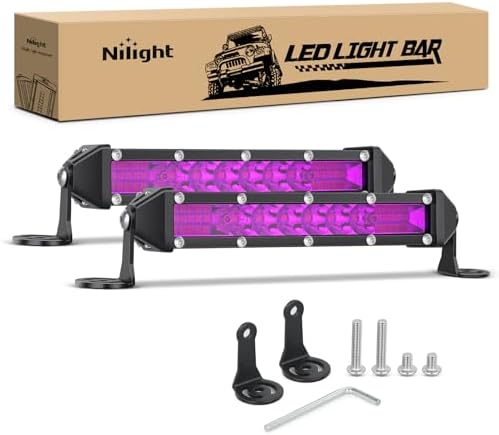 Nilight Slim LED Light Bar 2 PCS Purple 7 Inch Single Row 16LEDs