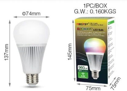 MiBOXER FUT012 E26 9W RGB+CCT LED Bulb 2.4G, 2.4G RGB+CCT Bulb, Bulb, 2.4GHz RF Remote Controllable