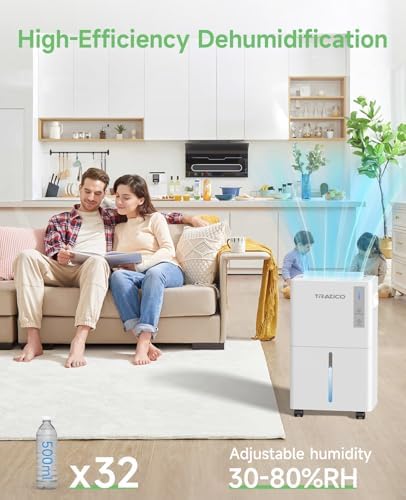 Trazico 21 Pint Dehumidifier for Basement with Drain Hose Up to 1500 Sq.ft