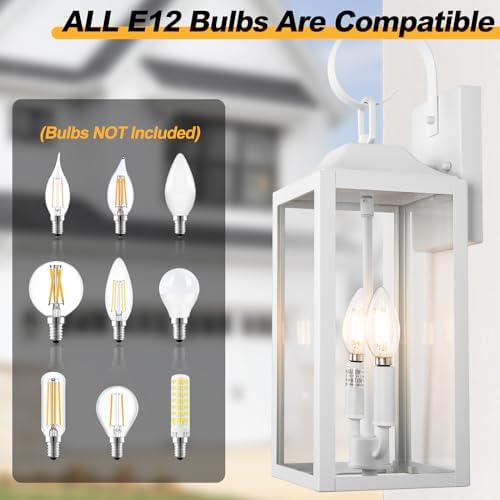 19" White Large Outdoor Wall Lantern 2-Light, Industrial Front Porch Light
