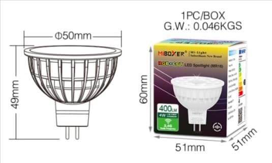 MiBOXER FUT104 4W MR16 RGB+CCT LED Spotlight 2.4G, 2.4G RGB+CCT Bulb, Spotlight, 2.4GHz RF Remote Controllable