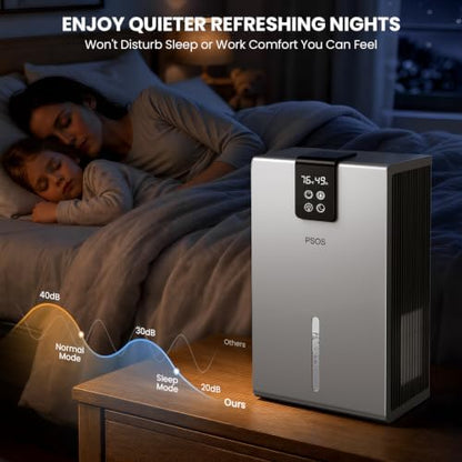 Dehumidifier, Dehumidifiers for Home, 98 OZ Water Tank, (1000 sq.ft) Quiet Dehumidifier for Basement Bathroom Bedroom with Humidity Display, Auto Shut Off, Relaxing 7 Color Ambient Light(Gray)