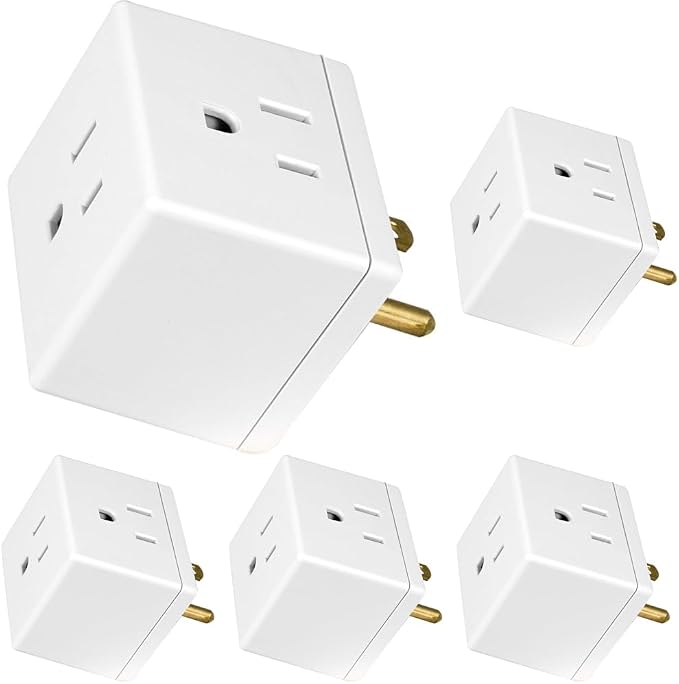 GE Outlet Extender, 3 Outlet Multi Plug Wall Power Splitter (Pack of 5)