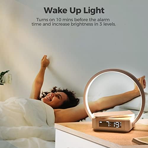 Desk Lamp with Alarm Clock Qi Wireless Charger, Touch Lamp for bedroom