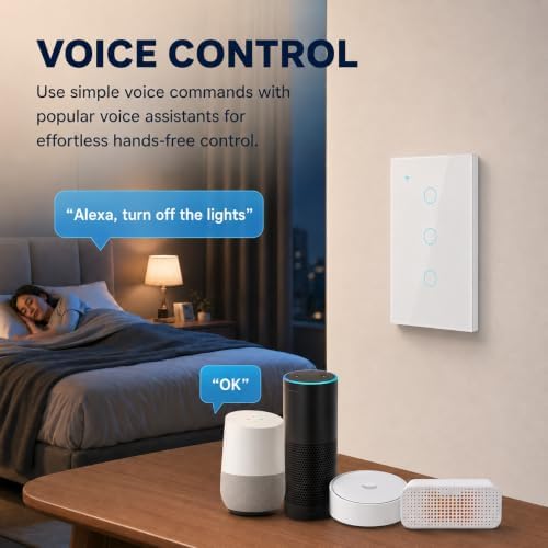 Smart Switch for Light 3 Gang, 2.4GHz Wi-Fi Switch Compatible with Alexa and Google Home,Voice Control, Remote Control, Timer & Schedule UL Certified, No Hub Required