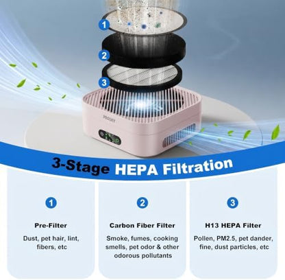 Air Purifiers for Home, 2 Filter, Plug-in, Quiet H13 True HEPA Purifier Car