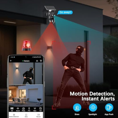4K Solar Security Cameras Wireless Outdoor with Dual Lens, 2 Cam Kit, No Subscription Fee, Home Security System with Color Night Vision, Auto Tracking, Motion Detection