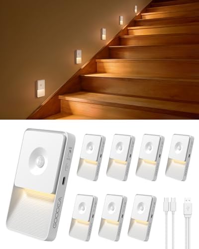 GOODEA 8 Pack Stair Lights Indoor, Rechargeable Motion Sensor Night Lights