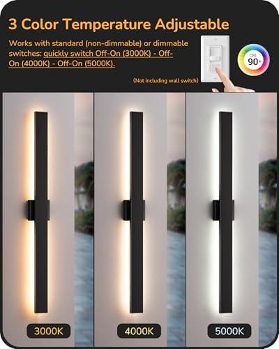 EDISHINE 2 Pack Modern LED Outdoor Wall Lights, 39.3" Linear Black Sconce