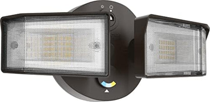 Lithonia Lighting HomeGuard 2-Light LED Outdoor Flood Lights, Outdoor LED Lights, Dusk to Dawn Sensor, Adjustable Lumens, Selectable Color, Square Heads, Dark Bronze (HGX LED 2SH ALO SWW2 120 PE DDB)