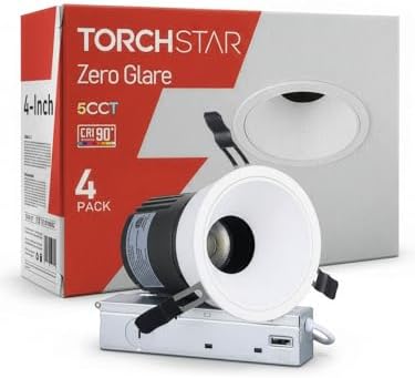TORCHSTAR 4-Pack 4 Inch 5CCT Zero Glare LED Recessed Lights with J-Box