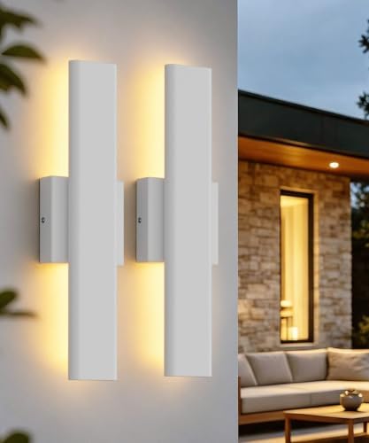 Aipsun 15.7" LED Outdoor Wall Sconce, Modern White Exterior Wall Light