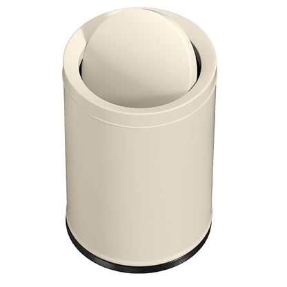 2.4GAL Off White Metal Garbage Can, Double-Layer with Inner Layer,Small Bathroom Trash Can with FILP Lid for Bedroom,Office,Hotel,Bank