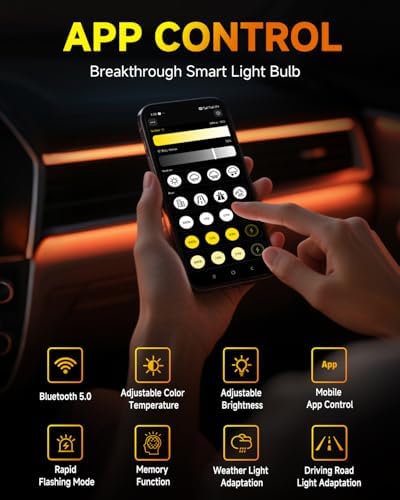 Termitor Smart H7 Light Bulb, 0-75,000LM 1500% Super Brighter, App-Controlled Dimming & Color Temperature, 3000K Yellow to 6500K Cool White for Bluetooth H7 Fog Light, Plug and Play, Pack of 2