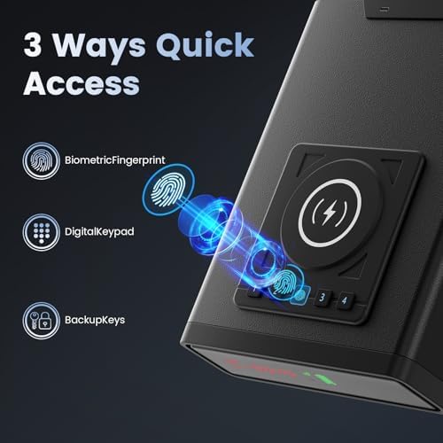 XDeer Biometric Gun Safe for Handgun with Wireless Charging, Quick Access Fingerprint Gun Safes, Bedside Pistol Case, 7/24 Digital Alarm Clock Small safe 1PCS