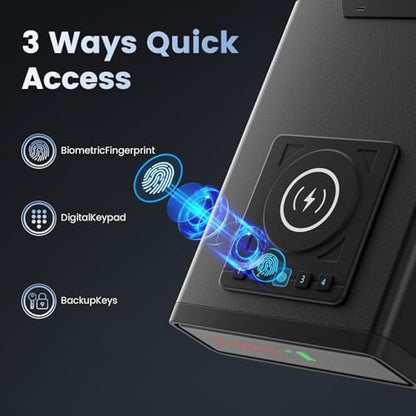 XDeer Biometric Gun Safe for Handgun with Wireless Charging, Quick Access Fingerprint Gun Safes, Bedside Pistol Case, 7/24 Digital Alarm Clock Small safe 1PCS
