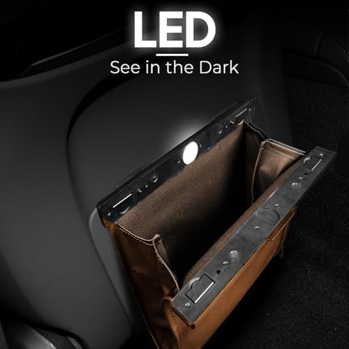 Leather Car Trash Can with Smart LED Light & Magnetic Closure, Leakproof