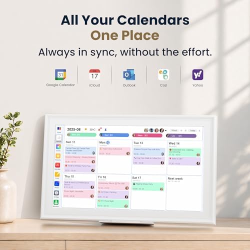 15.6-Inch Smart Digital Calendar & Photo Frame for Family, Wall Planner with Auto-Sync to Apple, Google & Outlook, Touchscreen Display with Chore Chart, To-Do Lists & Meal Planner, White Frame, No Subscription
