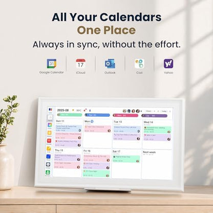 15.6-Inch Smart Digital Calendar & Photo Frame for Family, Wall Planner with Auto-Sync to Apple, Google & Outlook, Touchscreen Display with Chore Chart, To-Do Lists & Meal Planner, White Frame, No Subscription