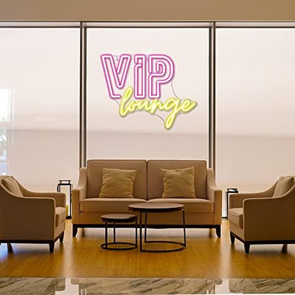 Horseneon VIP Lounge Neon Signs for Wall Decor, VIP Neon Lights Signs for Room Decor, Led Light Up Sign with USB Powered for Bar, Hotel, Cafe, VIP Room, Home Decoration (Pink& yellow)