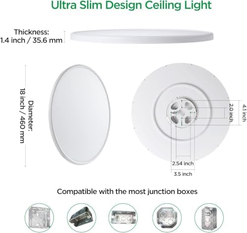 TALOYA 2 Pack 18" Dimmable Flush Mount Ceiling Light Fixture,5CCT,White