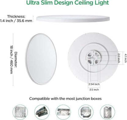 TALOYA 2 Pack 18" Dimmable Flush Mount Ceiling Light Fixture,5CCT,White